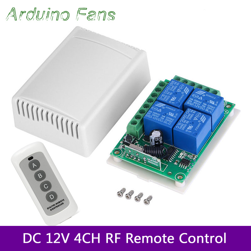 DC 12V 4CH Remote Switch Garage Door Receiver Module and RF Remote Controller 